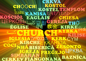 Image showing Church multilanguage wordcloud background concept glowing