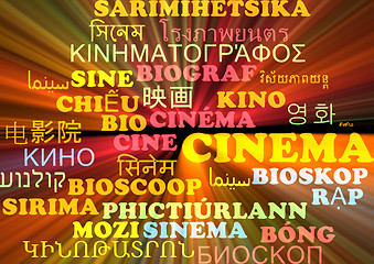 Image showing Cinema multilanguage wordcloud background concept glowing