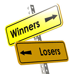 Image showing Winners and losers with yellow road sign