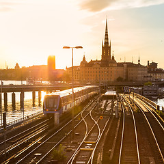 Image showing Railway tracks and trains in Stockholm, Sweden.