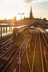 Image showing Railway tracks and trains in Stockholm, Sweden.