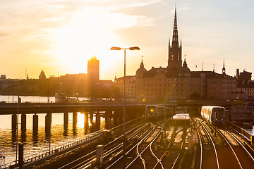 Image showing Railway tracks and trains in Stockholm, Sweden.