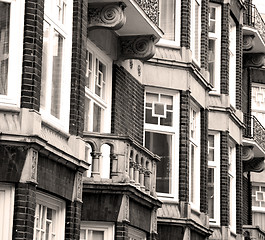 Image showing in europe london old red brick wall and      historical window