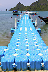 Image showing plastic pier  coastline of a  green lagoon  kho phangan   bay  