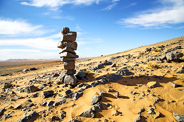 Image showing  old fossil in  the  of morocco sahara and rock  stone sky