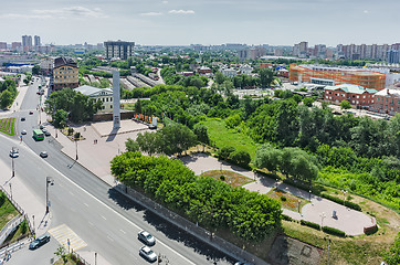 Image showing Historical center on coast Tura river. Tyumen