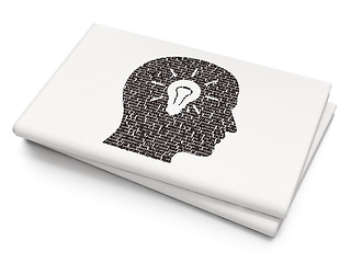 Image showing Information concept: Head With Light Bulb on Blank Newspaper background