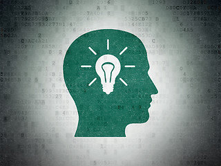 Image showing Data concept: Head With Light Bulb on Digital Paper background