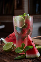 Image showing Homemade watermelon lemonade 