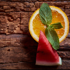 Image showing Watermelon, mint and orange