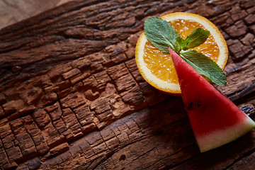 Image showing Watermelon, mint and orange
