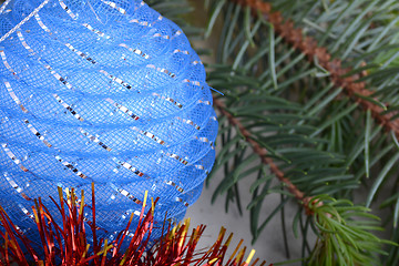 Image showing Christmas Baubles with tree branch, new year holiday concept 