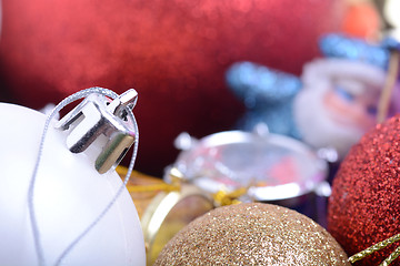 Image showing Group of close up red and white christmas balls, new year concept