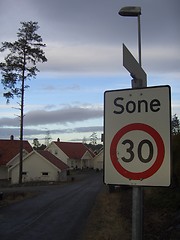 Image showing Speed limit sign in residential aeria