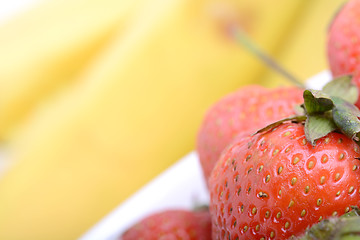 Image showing composition of banana and strawberry close up