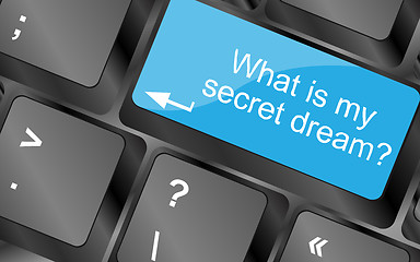 Image showing What is my secret dream. Computer keyboard keys with quote button. Inspirational motivational quote. Simple trendy design
