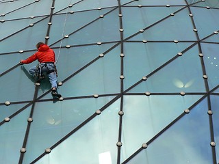 Image showing Climber on glass roof