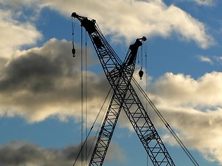 Image showing Construction cranes silhouettes