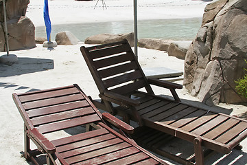 Image showing Wooden deck chairs