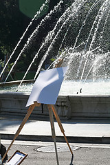 Image showing Easel at fountain