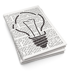 Image showing Finance concept: Light Bulb on Newspaper background