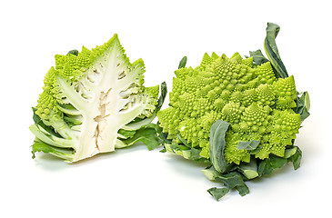 Image showing Two Green Fresh Romanesque Cauliflower