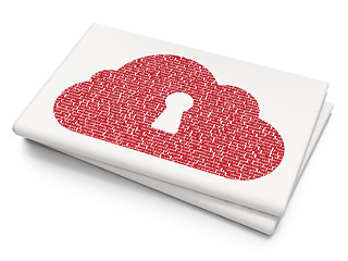 Image showing Cloud networking concept: Cloud With Keyhole on Blank Newspaper background