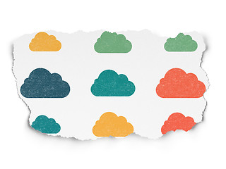 Image showing Cloud computing concept: Cloud icons on Torn Paper background