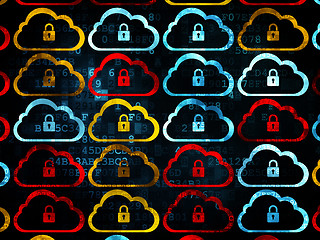 Image showing Cloud computing concept: Cloud With Padlock icons on Digital background