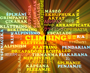 Image showing Climbing multilanguage wordcloud background concept glowing