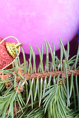 Image showing Christmas tree branch with ball