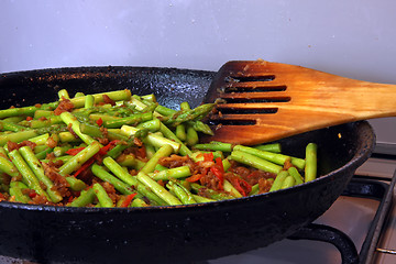 Image showing Cooking asparagus