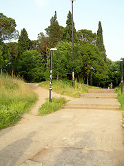 Image showing pedestrian walkway  outdoor park with trees gardens in capital c