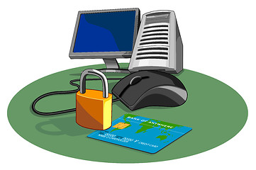 Image showing Computer with padlock and credit card