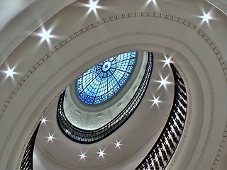 Image showing Spiral staircase with glass atrium