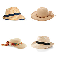 Image showing Set of four straw hats