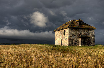 Image showing Storm Clouds Prairie Sky Stone House