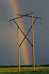 Image showing Storm Clouds Prairie Sky Rainbow