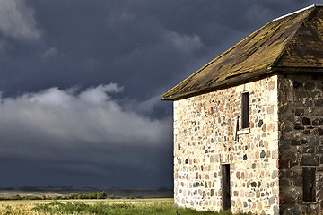 Image showing Storm Clouds Prairie Sky Stone House