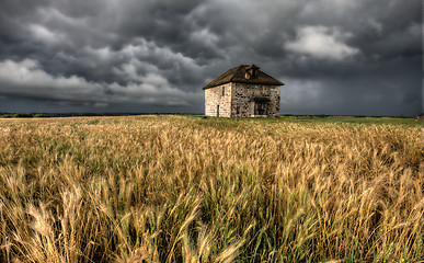 Image showing Storm Clouds Prairie Sky Stone House