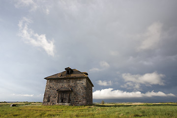 Image showing Storm Clouds Prairie Sky stone house