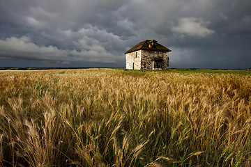 Image showing Storm Clouds Prairie Sky Stone House