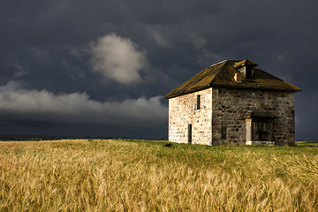 Image showing Storm Clouds Prairie Sky Stone House