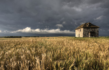 Image showing Storm Clouds Prairie Sky Stone House