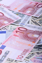 Image showing euro currency banknotes. european and american money background