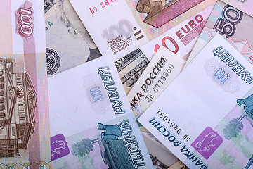 Image showing Dollars, euros, russian roubles - Money of the world