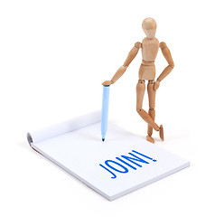 Image showing Wooden mannequin writing - Join