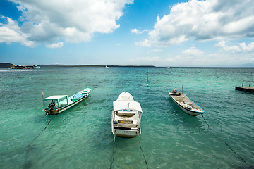 Image showing Small boats on nusa penida beach, Bali Indonesia