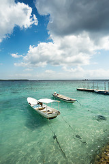 Image showing Small boats on nusa penida beach, Bali Indonesia