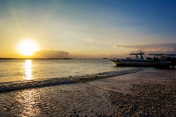 Image showing Nusa penida, Bali beach with dramatic sky and sunset